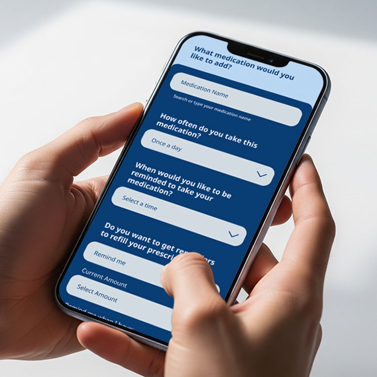 Phone screen showing a medication app adding medications.