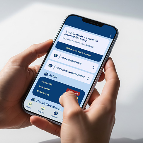 Medication app on managing meds page.