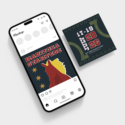 Instagram ads of a horse retro design promoting the Manitoba Stampede