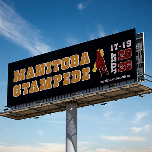 A billboard ad promoting the Manitoba Stampede in a retro style.